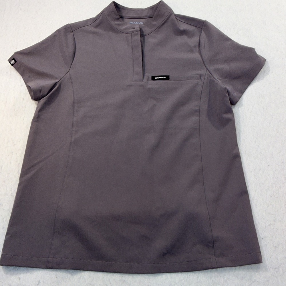 Jaanuu Women's Scrub Top XXS Dusty Mauve Gray Short Sleeve Stretch Medical Nurse